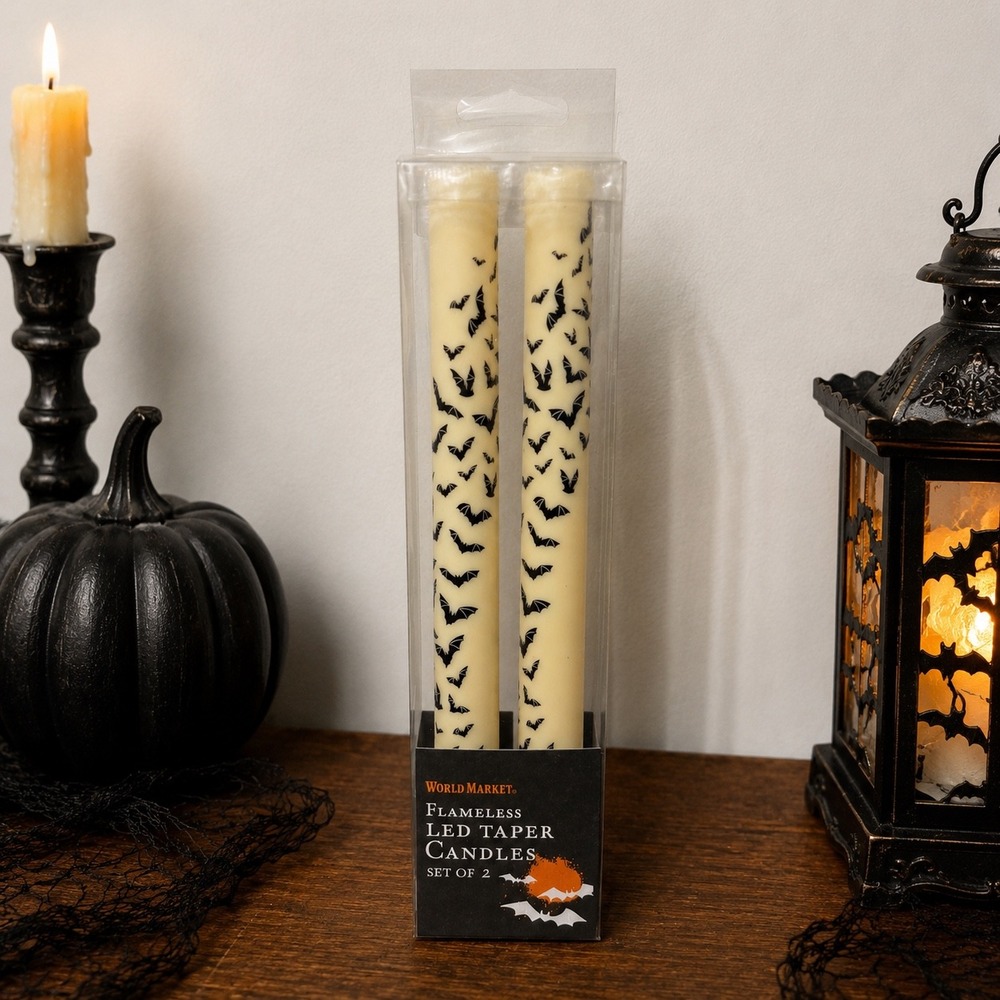 World Market Halloween Flameless LED Taper Candles Bats Spiderwebs Set of 4 - Picture 2 of 9